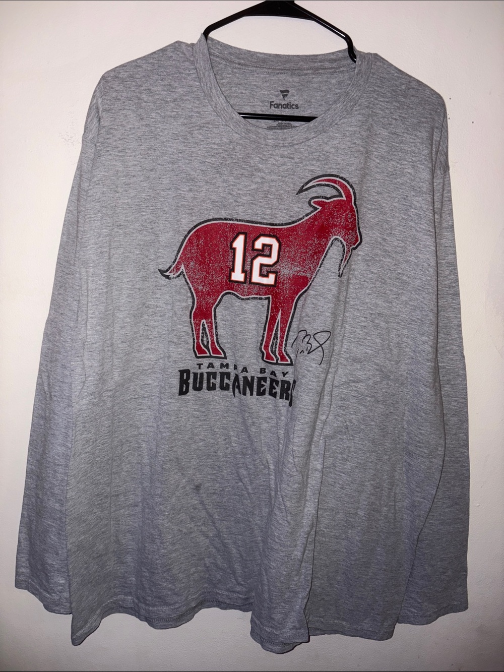 Fanatics Gray Long Sleeve Tee with Red Goat Logo and Number 12